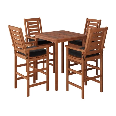 Miramar 5pc Square Wood Patio Bar Height Dining Set - Cinnamon Brown/Black - CorLiving 1 Miramar 5pc Square Wood Patio Bar Height Dining Set - Cinnamon Brown/Black - CorLiving