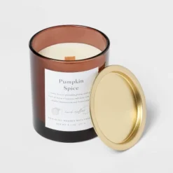 Clear Colored Glass With Woodwick And Brass Metal Inset Lid Pumpkin Spice - Threshold™ 7 Clear Colored Glass With Woodwick And Brass Metal Inset Lid Pumpkin Spice - Threshold™ -Garden Outdoor Store GUEST 0f1ab2d8 1770 4918 b056 6328d597fa18