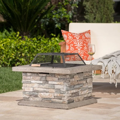 Crestline 29" Concrete Wood Burning Fire Pit - Square - Natural Stone - Christopher Knight Home -Garden Outdoor Store GUEST 18d92632 6103 40ee bc61 29e6072d26ca
