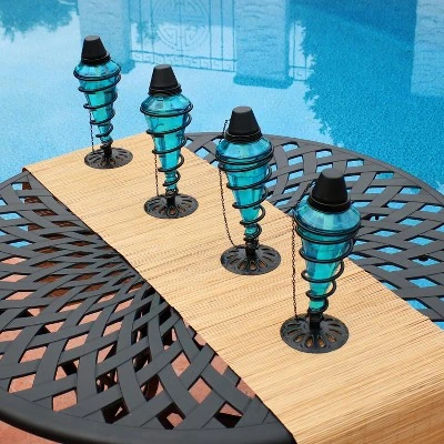 Sunnydaze Decor Sunnydaze Outdoor Tabletop Glass And Metal Swirl Patio Table And Lawn Torch Set - Blue 5 Sunnydaze Decor Sunnydaze Outdoor Tabletop Glass And Metal Swirl Patio Table And Lawn Torch Set - Blue - Image 5