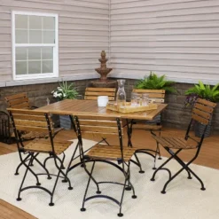 Sunnydaze Decor Sunnydaze Indoor/Outdoor Essential Chestnut Wood Folding Patio Table And Chairs Set - Brown - 7pc