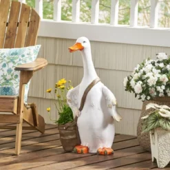 Christopher Knight Home 16" Wide Farnum Concrete Outdoor Novelty Goose Planter White/Brown