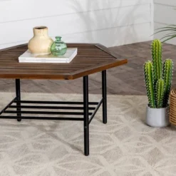 Saybrook Modern Metal And Wood Patio Hexagon Coffee Table - Dark Brown - Saracina Home -Garden Outdoor Store GUEST 3afb59b6 67ca 4f35 8c6f 738450a79b31