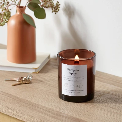 Clear Colored Glass With Woodwick And Brass Metal Inset Lid Pumpkin Spice - Threshold™ 1 Clear Colored Glass With Woodwick And Brass Metal Inset Lid Pumpkin Spice - Threshold™