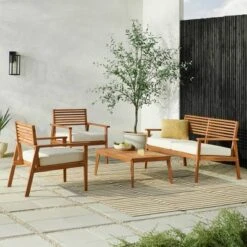 Featured Products 19 Saracina Home 4pc Mid-Century Modern Slatted Acacia Outdoor Patio Conversation Furniture Set