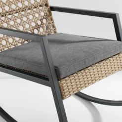 Komodo Modern Boho Faux Rattan & Metal Outdoor Rocking Chair With Cushion - Brown/Gray - Saracina Home 8 Komodo Modern Boho Faux Rattan & Metal Outdoor Rocking Chair With Cushion - Brown/Gray - Saracina Home -Garden Outdoor Store GUEST 4268a33a 53bd 49e0 b7a4 c9883457bf9f