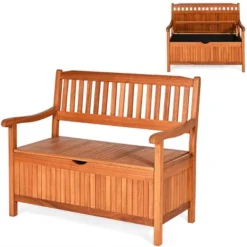 Costway 42'' Storage Bench Deck Box Solid Wood Seating Container Tools Toys W/Backrest 11 Costway 42'' Storage Bench Deck Box Solid Wood Seating Container Tools Toys W/Backrest -Garden Outdoor Store GUEST 495be092 0f49 4822 81ae c80b4270a501