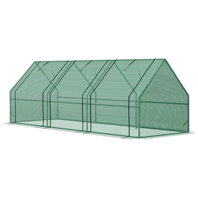 Outsunny 9' L X 3' W X 3' H Mini Greenhouse Portable Hot House With Large Zipper Doors & Water/UV PE Cover For Outdoor And Garden, Green 3 Outsunny 9' L X 3' W X 3' H Mini Greenhouse Portable Hot House With Large Zipper Doors & Water/UV PE Cover For Outdoor And Garden, Green - Image 3