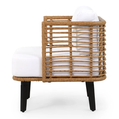 Nic Outdoor Wicker Club Chair With Cushion - Light Brown/White - Christopher Knight Home 3 Nic Outdoor Wicker Club Chair With Cushion - Light Brown/White - Christopher Knight Home - Image 3