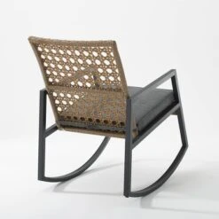 Komodo Modern Boho Faux Rattan & Metal Outdoor Rocking Chair With Cushion - Brown/Gray - Saracina Home 7 Komodo Modern Boho Faux Rattan & Metal Outdoor Rocking Chair With Cushion - Brown/Gray - Saracina Home -Garden Outdoor Store GUEST 520cdeec 4f51 489c aadc c2148f573b0c