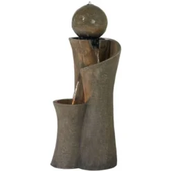 John Timberland Modern Sphere Curve Zen Outdoor Floor Water Fountain 39 1/2" With LED Light For Exterior Garden Yard Lawn -Garden Outdoor Store GUEST 53e21d99 ddf9 4f1e b03c b825481c54df