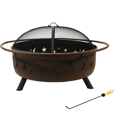 Sunnydaze Decor Sunnydaze Outdoor Camping Or Backyard Steel Round Cosmic Fire Pit With Spark Screen And Log Poker - 41.5" - Black 4 Sunnydaze Decor Sunnydaze Outdoor Camping Or Backyard Steel Round Cosmic Fire Pit With Spark Screen And Log Poker - 41.5" - Black - Image 4