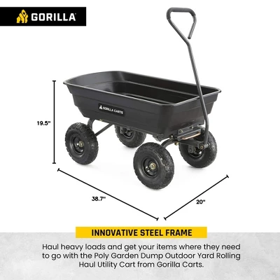 Gorilla Carts 600 Pound Capacity Heavy Duty Poly Garden Landscape Outdoor Yard Hauling Utility Wagon Dump Cart With 10 Inch Pneumatic Tires, Black 1 Gorilla Carts 600 Pound Capacity Heavy Duty Poly Garden Landscape Outdoor Yard Hauling Utility Wagon Dump Cart With 10 Inch Pneumatic Tires, Black