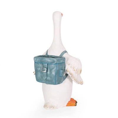 Christopher Knight Home 17" Wide Forgey Concrete Outdoor Novelty Goose Planter White/Blue 2 Christopher Knight Home 17" Wide Forgey Concrete Outdoor Novelty Goose Planter White/Blue - Image 2