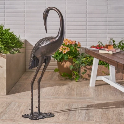 38.5" Scarlet Cast Aluminum Crane Statue - Christopher Knight Home 1 38.5" Scarlet Cast Aluminum Crane Statue - Christopher Knight Home