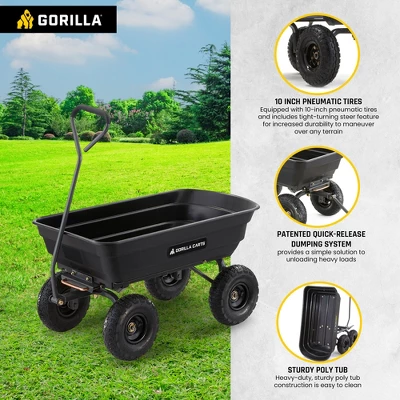 Gorilla Carts 600 Pound Capacity Heavy Duty Poly Garden Landscape Outdoor Yard Hauling Utility Wagon Dump Cart With 10 Inch Pneumatic Tires, Black 2 Gorilla Carts 600 Pound Capacity Heavy Duty Poly Garden Landscape Outdoor Yard Hauling Utility Wagon Dump Cart With 10 Inch Pneumatic Tires, Black - Image 2