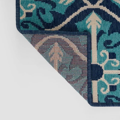 5'3" X 7' Morocco Trellis Outdoor Rug Ivory/Blue - Christopher Knight Home 3 5'3" X 7' Morocco Trellis Outdoor Rug Ivory/Blue - Christopher Knight Home - Image 3