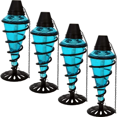 Sunnydaze Decor Sunnydaze Outdoor Tabletop Glass And Metal Swirl Patio Table And Lawn Torch Set - Blue 4 Sunnydaze Decor Sunnydaze Outdoor Tabletop Glass And Metal Swirl Patio Table And Lawn Torch Set - Blue - Image 4