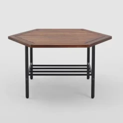 Saybrook Modern Metal And Wood Patio Hexagon Coffee Table - Dark Brown - Saracina Home -Garden Outdoor Store GUEST 730269cb b38f 47ab b996 60c94422d99a