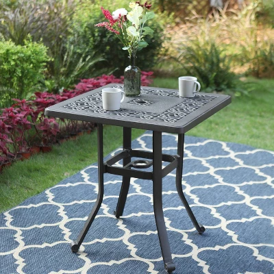 Outdoor Cast Aluminum Table With 1.97" Umbrella Hole - Brown - Captiva Designs 1 Outdoor Cast Aluminum Table With 1.97" Umbrella Hole - Brown - Captiva Designs