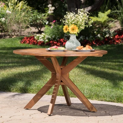 Stamford Round Acacia Wood Outdoor Patio Dining Table - Teak - Christopher Knight Home 1 Stamford Round Acacia Wood Outdoor Patio Dining Table - Teak - Christopher Knight Home