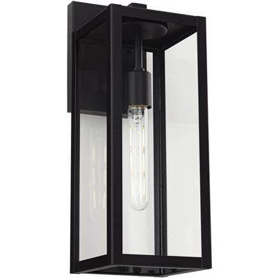 John Timberland Titan Modern Outdoor Wall Light Fixtures Set Of 2 Mystic Black Rectangular Frame 17" Clear Glass For Post Exterior Barn 4 John Timberland Titan Modern Outdoor Wall Light Fixtures Set Of 2 Mystic Black Rectangular Frame 17" Clear Glass For Post Exterior Barn - Image 4