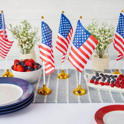 Juvale 12 Pack Patriotic Mini American Flags With Stands For Desk, Table, 4th Of July Party Essentials, 8 X 5 In 2 Juvale 12 Pack Patriotic Mini American Flags With Stands For Desk, Table, 4th Of July Party Essentials, 8 X 5 In - Image 2