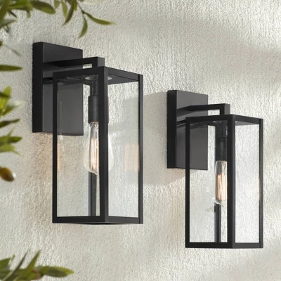 John Timberland Titan Modern Outdoor Wall Light Fixtures Set Of 2 Mystic Black 14 1/4" Clear Glass For Post Exterior Barn Deck House Porch Yard Patio 1 John Timberland Titan Modern Outdoor Wall Light Fixtures Set Of 2 Mystic Black 14 1/4" Clear Glass For Post Exterior Barn Deck House Porch Yard Patio