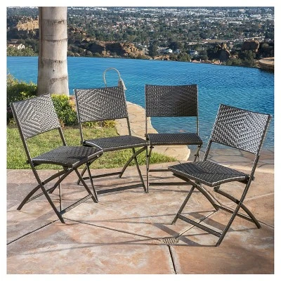 El Paso Set Of 4 Wicker Patio Folding Chairs - Brown - Christopher Knight Home 1 El Paso Set Of 4 Wicker Patio Folding Chairs - Brown - Christopher Knight Home