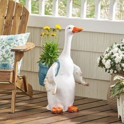 Christopher Knight Home 17" Wide Forgey Concrete Outdoor Novelty Goose Planter White/Blue 1 Christopher Knight Home 17" Wide Forgey Concrete Outdoor Novelty Goose Planter White/Blue