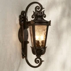 John Timberland Casa Marseille Vintage Rustic Outdoor Wall Light Fixture Bronze Scroll 21 1/2" Hammered Glass For Post Exterior Barn Deck House Porch