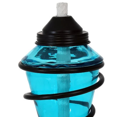 Sunnydaze Decor Sunnydaze Outdoor Tabletop Glass And Metal Swirl Patio Table And Lawn Torch Set - Blue 2 Sunnydaze Decor Sunnydaze Outdoor Tabletop Glass And Metal Swirl Patio Table And Lawn Torch Set - Blue - Image 2