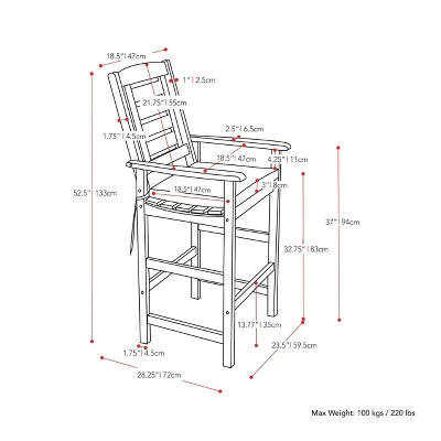 Miramar 5pc Square Wood Patio Bar Height Dining Set - Cinnamon Brown/Black - CorLiving 9 Miramar 5pc Square Wood Patio Bar Height Dining Set - Cinnamon Brown/Black - CorLiving - Image 9