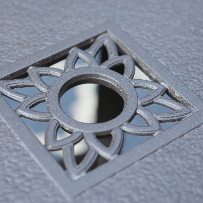 Outdoor Cast Aluminum Table With 1.97" Umbrella Hole - Brown - Captiva Designs 2 Outdoor Cast Aluminum Table With 1.97" Umbrella Hole - Brown - Captiva Designs - Image 2