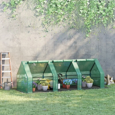 Outsunny 9' L X 3' W X 3' H Mini Greenhouse Portable Hot House With Large Zipper Doors & Water/UV PE Cover For Outdoor And Garden, Green 2 Outsunny 9' L X 3' W X 3' H Mini Greenhouse Portable Hot House With Large Zipper Doors & Water/UV PE Cover For Outdoor And Garden, Green - Image 2