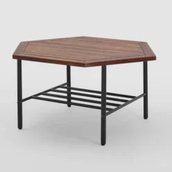Saybrook Modern Metal And Wood Patio Hexagon Coffee Table - Dark Brown - Saracina Home -Garden Outdoor Store GUEST aa3b7989 fc19 47ae 8c0b d2f6279675a2