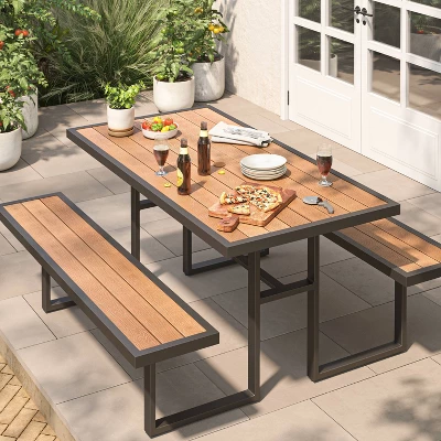 Bryant Faux Wood Rectangle Patio Picnic Table - Gray/Natural Wood - Threshold™ 1 Bryant Faux Wood Rectangle Patio Picnic Table - Gray/Natural Wood - Threshold™