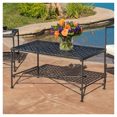 Petra Rectangle Iron Patio Coffee Table - Black - Christopher Knight Home 1 Petra Rectangle Iron Patio Coffee Table - Black - Christopher Knight Home