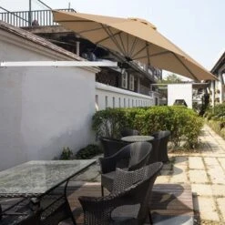 Tangkula 8ft Wall Mounted Cantilever Umbrella Patio Adjustable Tilting Sunshade Umbrella