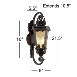 John Timberland Casa Marseille Vintage Rustic Outdoor Wall Light Fixture Bronze Scroll 21 1/2" Hammered Glass For Post Exterior Barn Deck House Porch -Garden Outdoor Store GUEST dcef25a0 a2d6 409b 8b67 51e848c00e86