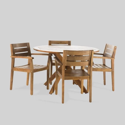 Stamford 5pc Acacia Wood Round Dining Set Teak - Christopher Knight Home 1 Stamford 5pc Acacia Wood Round Dining Set Teak - Christopher Knight Home