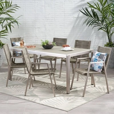 Grafton 7pc Aluminum Modern Dining Set - Christopher Knight Home 1 Grafton 7pc Aluminum Modern Dining Set - Christopher Knight Home