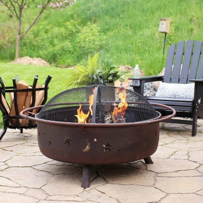 Sunnydaze Decor Sunnydaze Outdoor Camping Or Backyard Steel Round Cosmic Fire Pit With Spark Screen And Log Poker - 41.5" - Black -Garden Outdoor Store GUEST ecf80fd6 0669 423c 806b 48d3b102e9bd