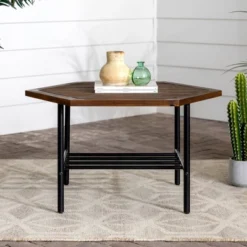 Saybrook Modern Metal And Wood Patio Hexagon Coffee Table - Dark Brown - Saracina Home -Garden Outdoor Store GUEST f4faae93 2587 46a1 98cb c4096a1a8e56